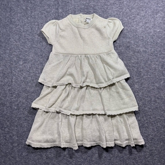 Dkny Other - DKNY Girls Cream Tiered Knit Dress with Puff Sleeves